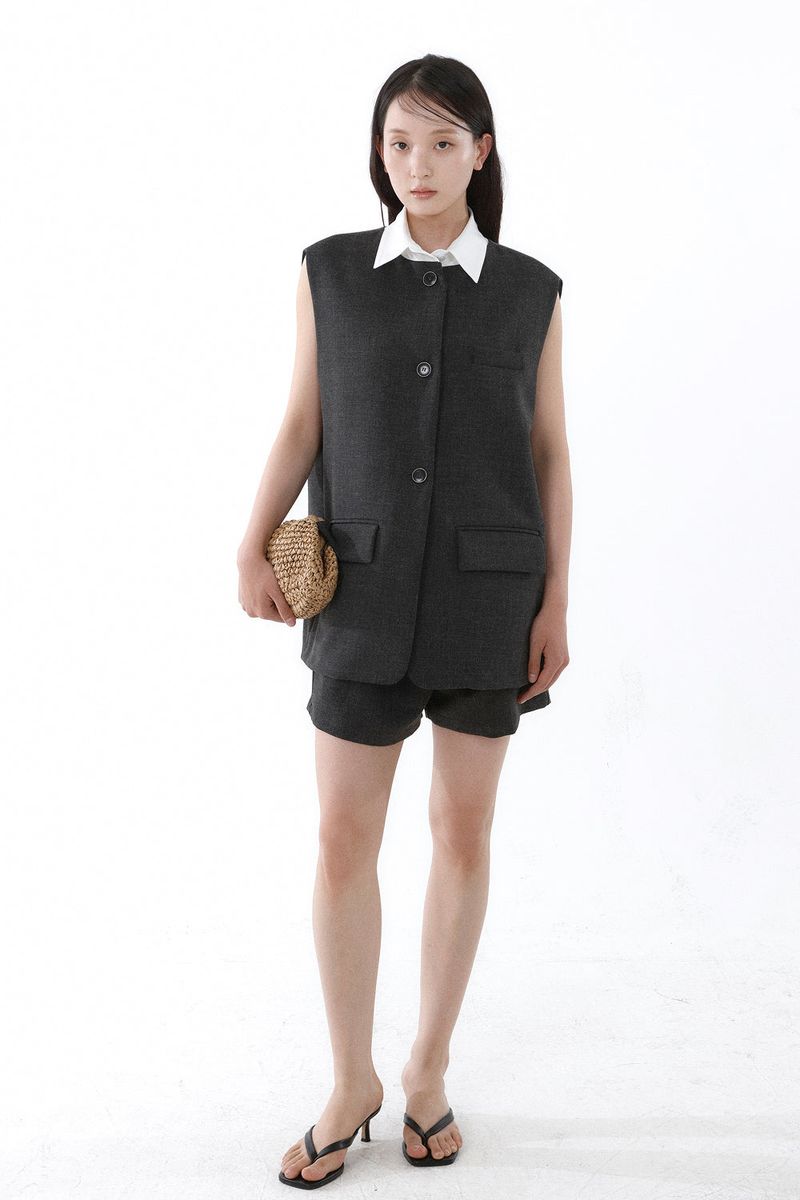 FRONT BELT SHORTS_CHARCOAL