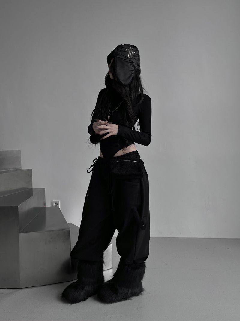 strap cut-line wide pants (fleece-lined / 2color)