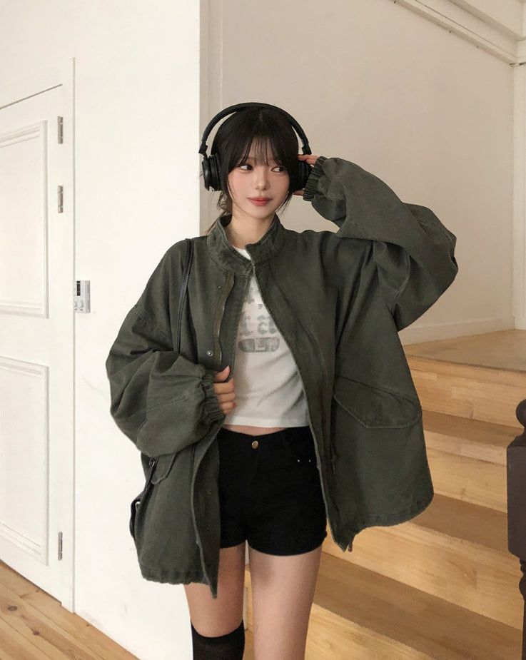 Mauve Washed Short Fishtail Bomber Jacket