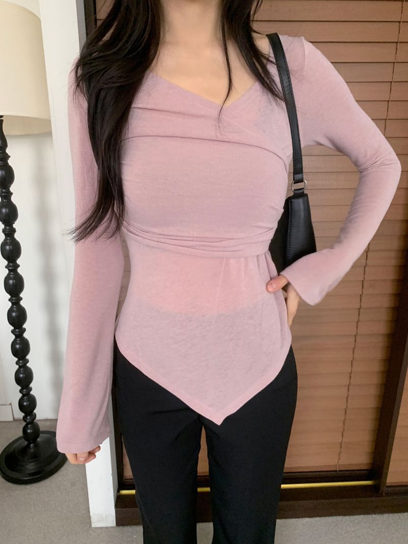 Berre Wrap Shirring Asymmetric Long Sleeve Tee