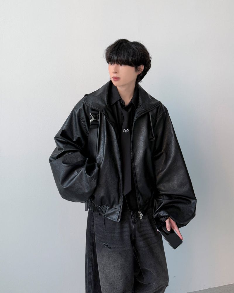 YOURNUS(ユアナス)の「Mace Crop Leather Jumper(Jackets/Outerwear)」