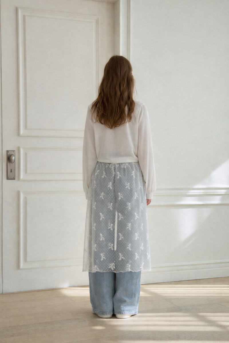 RIBBON LACE LAYERED LONG SKIRT