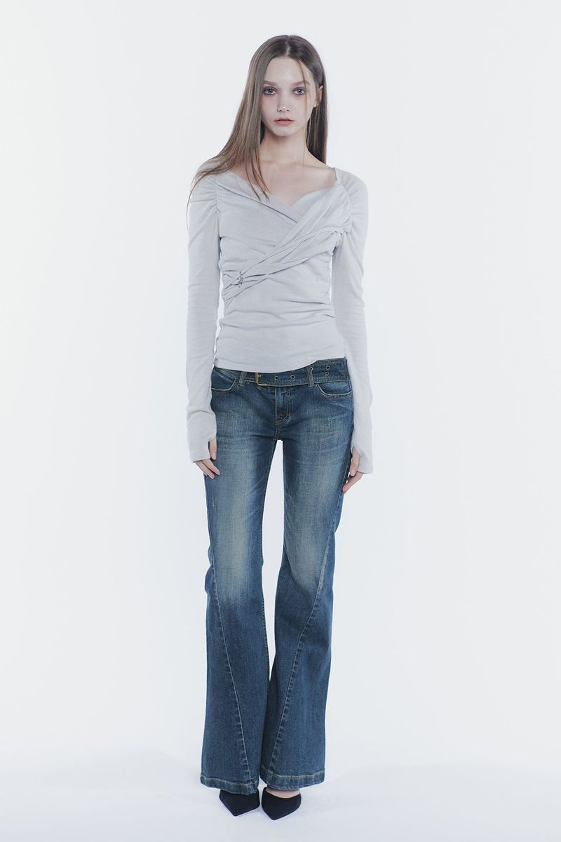 PAIN OR PLEASURE（ペインオアプレジャー）の「VERA BELTED BOOT-CUT DENIM blue（Pants）」