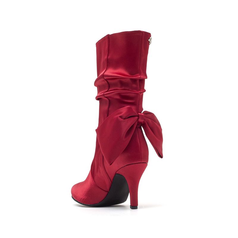 Satin Ribbon Boots Heel(Red)