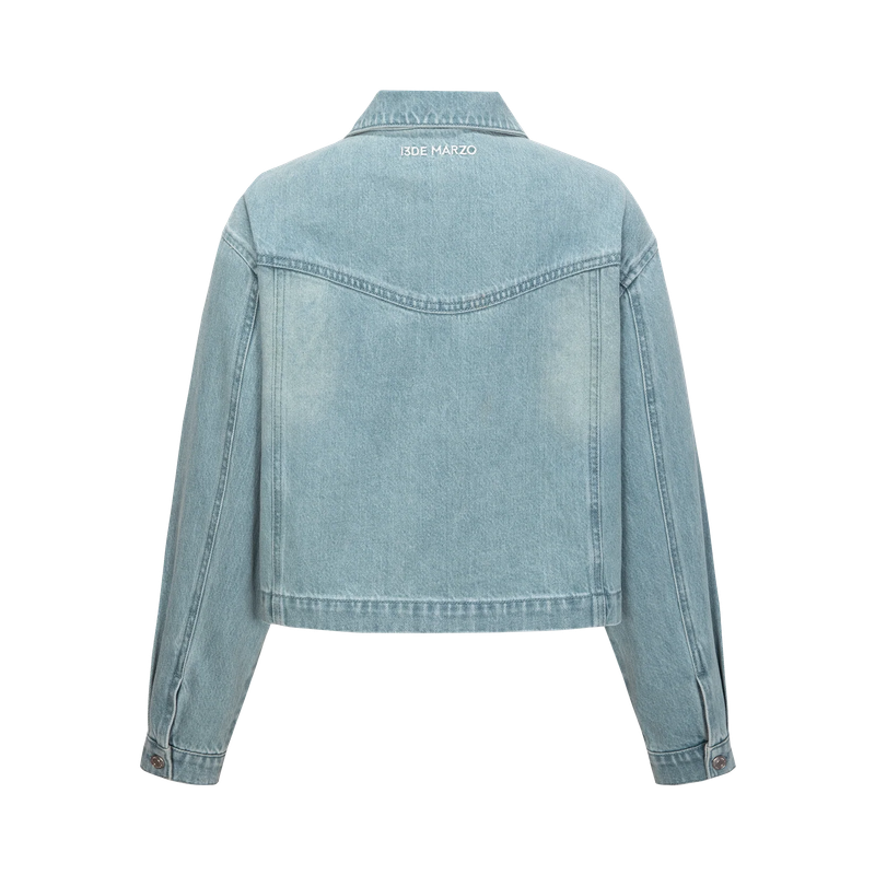 13DE MARZO Denim Frayed Embroidered Jacket