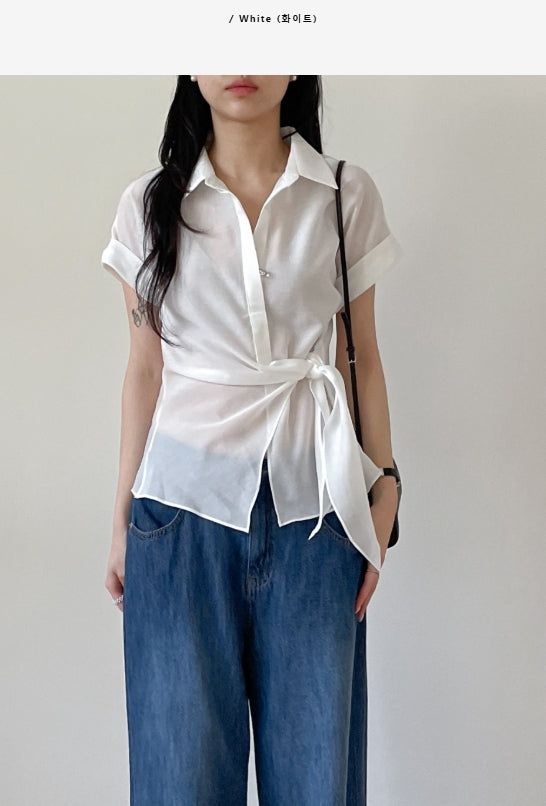 INCHANT ME（インチャントミー）の「[Short Sleeve ver.] Kaya Wrap See-through Roll-up Shirt（Tops）」