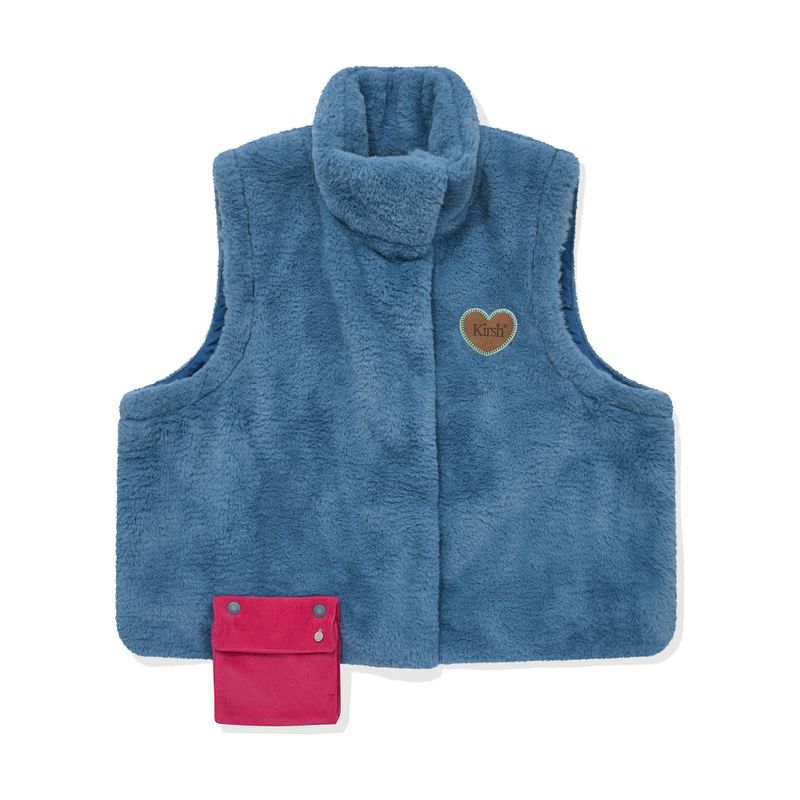 POCKET POINT 2 WAY CROP FUR JACKET [BLUE]