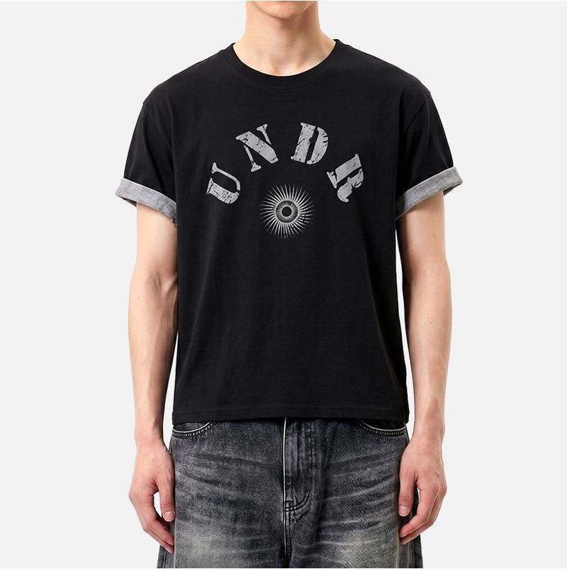 UNDEROFF(アンダーオフ)の「Rolled-Sleeve Cropped Short-Sleeve T-Shirt Crack Solar Black(Tops)」