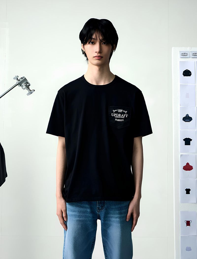 [UPDRAFT]NYLON POCKET COTTON T-SHIRT BLACK