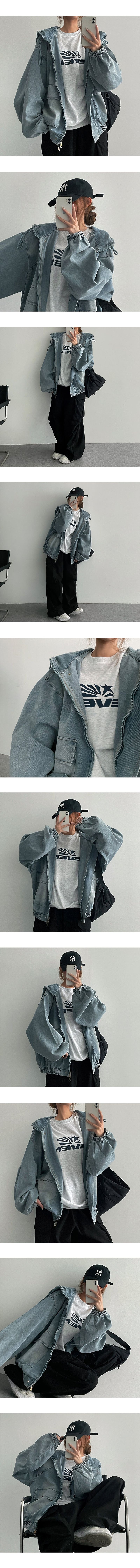 [High quality!] Pett incision boxy denim hooded jumper (2 colors)