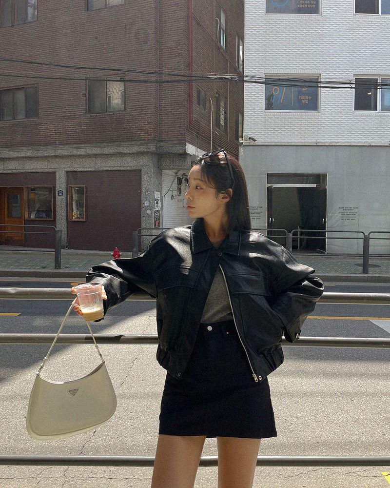 Overfit faux leather jumper