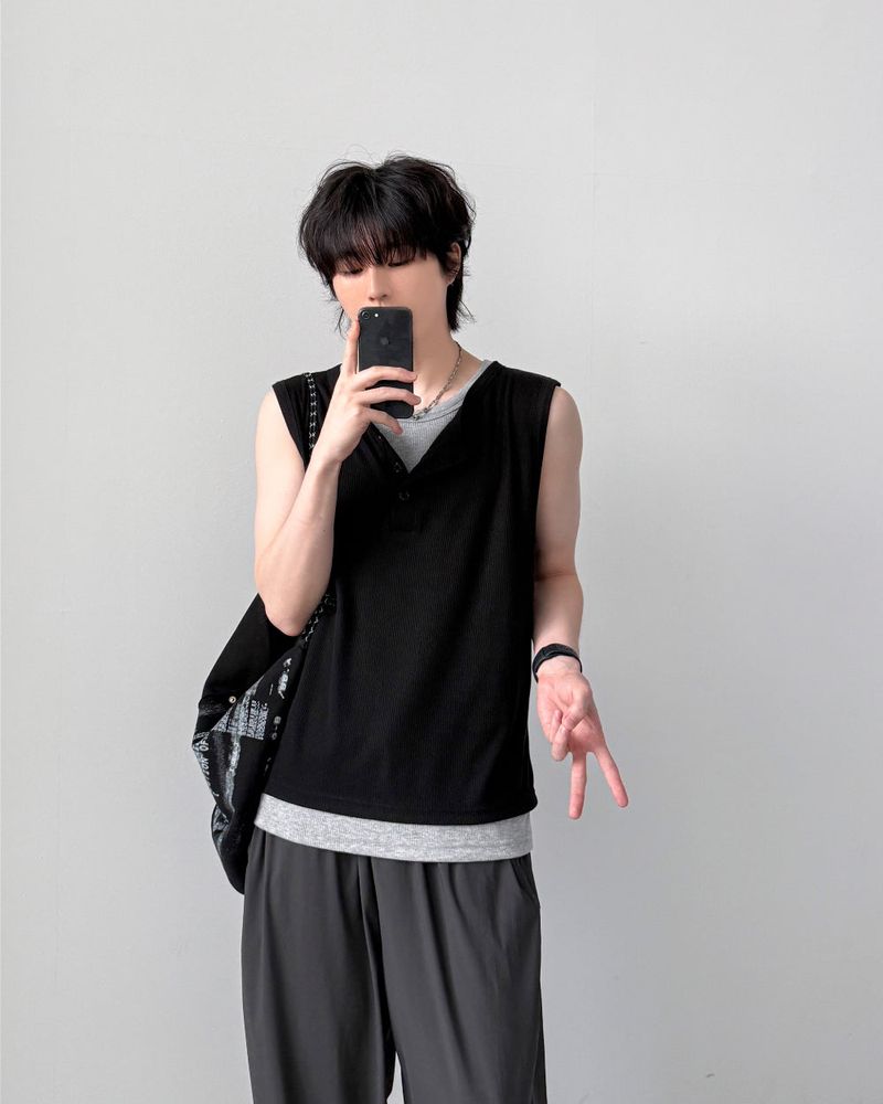 Aron Layered Henley Neck Sleeveless