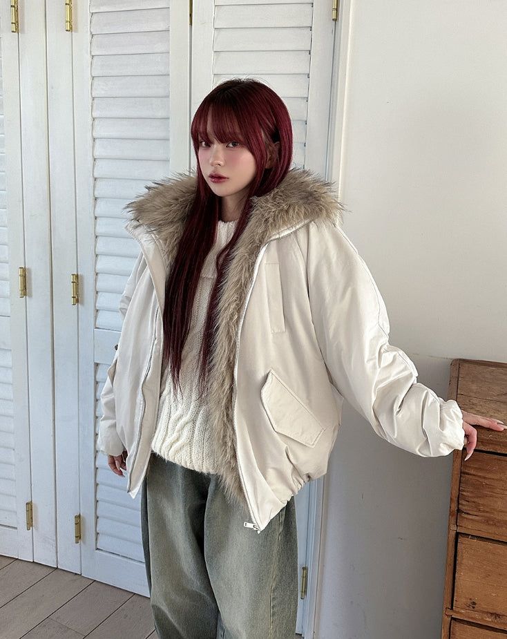Snug Trimming Fur Bomber Jumper