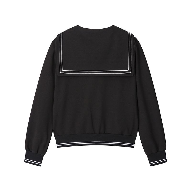 Sailor Collar Zip-Up Jacket - Black