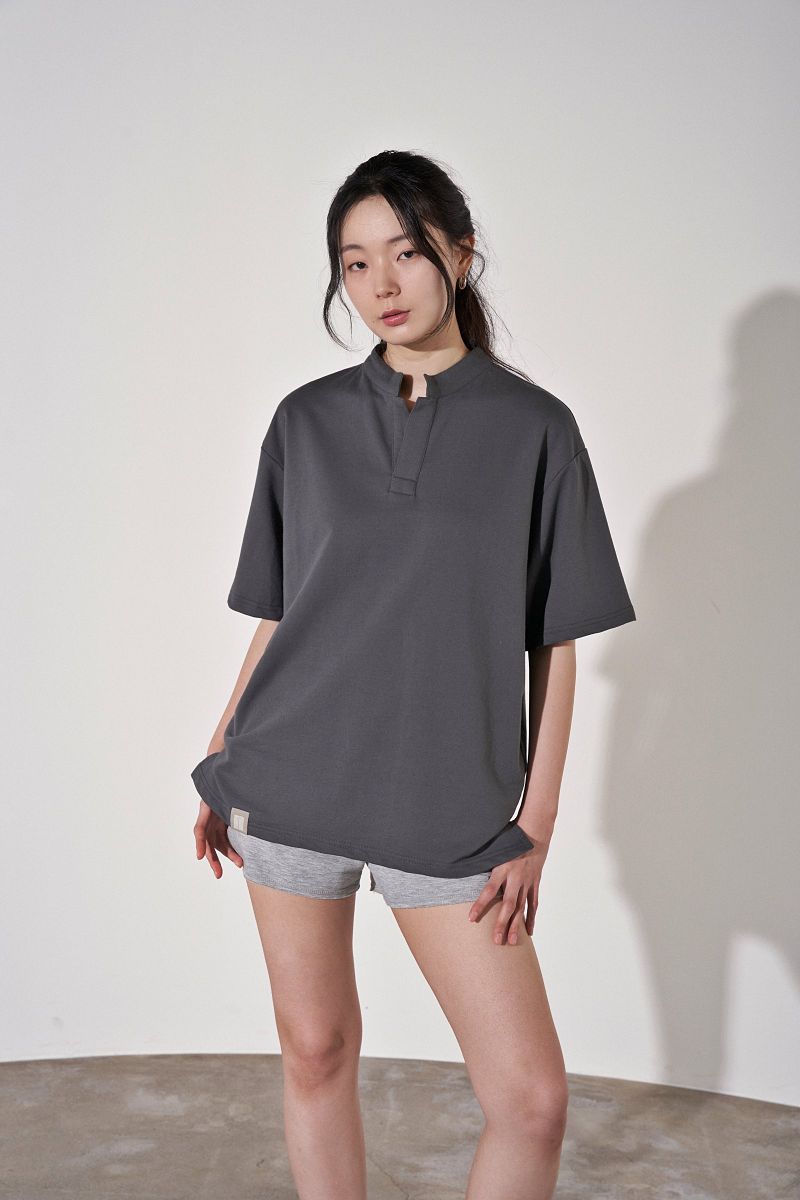 S-C OPEN HENLEY-NECK 1/2 TEE (Charcoal)