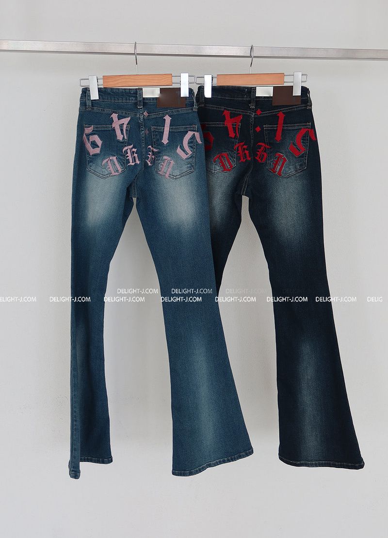 hip lettering bootcut jeans