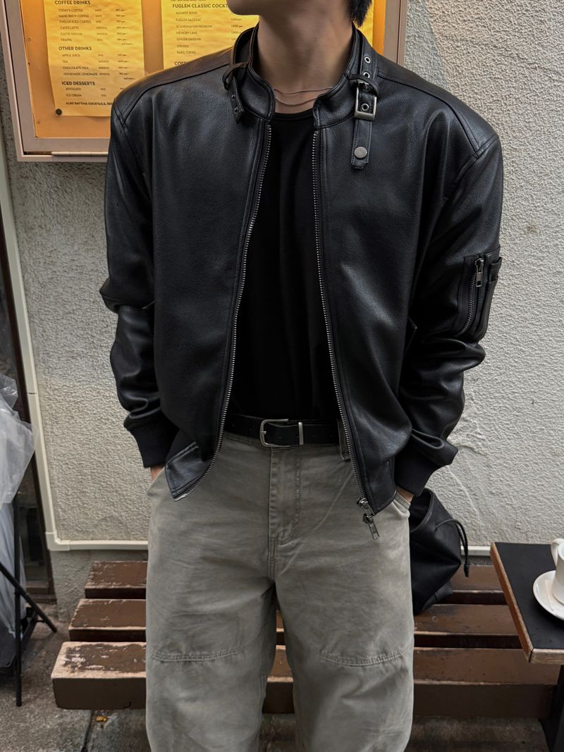 Belt leather ma-1 jacket