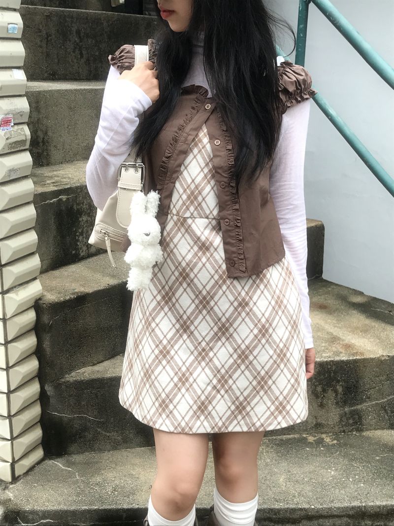 Layered romantic checkered bustier dress