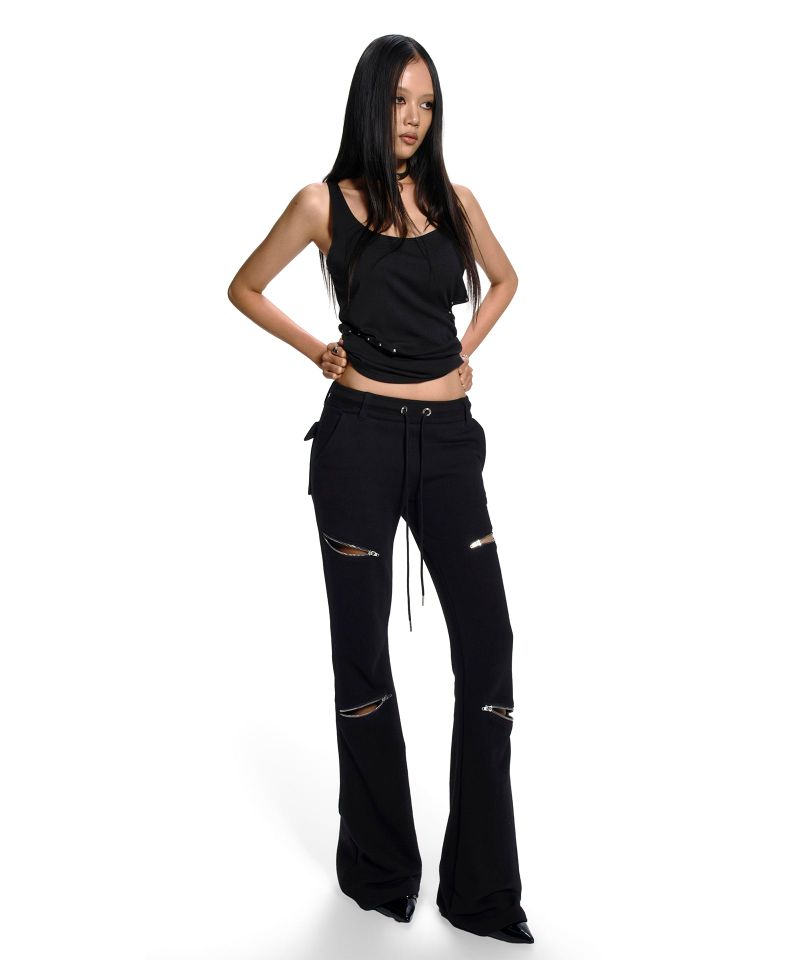 ZIPPER LINE BOOTS CUT SWEATPANTS BLACK