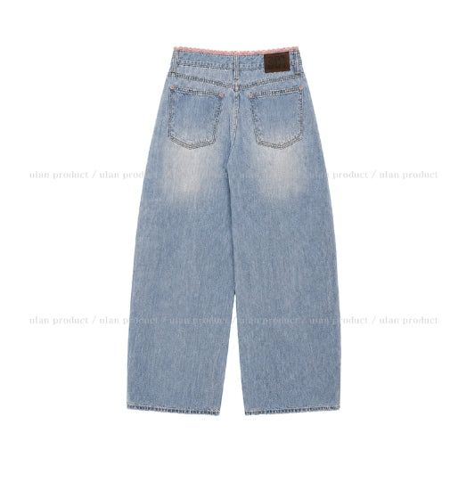 Blush Lace Sagging Denim Pants
