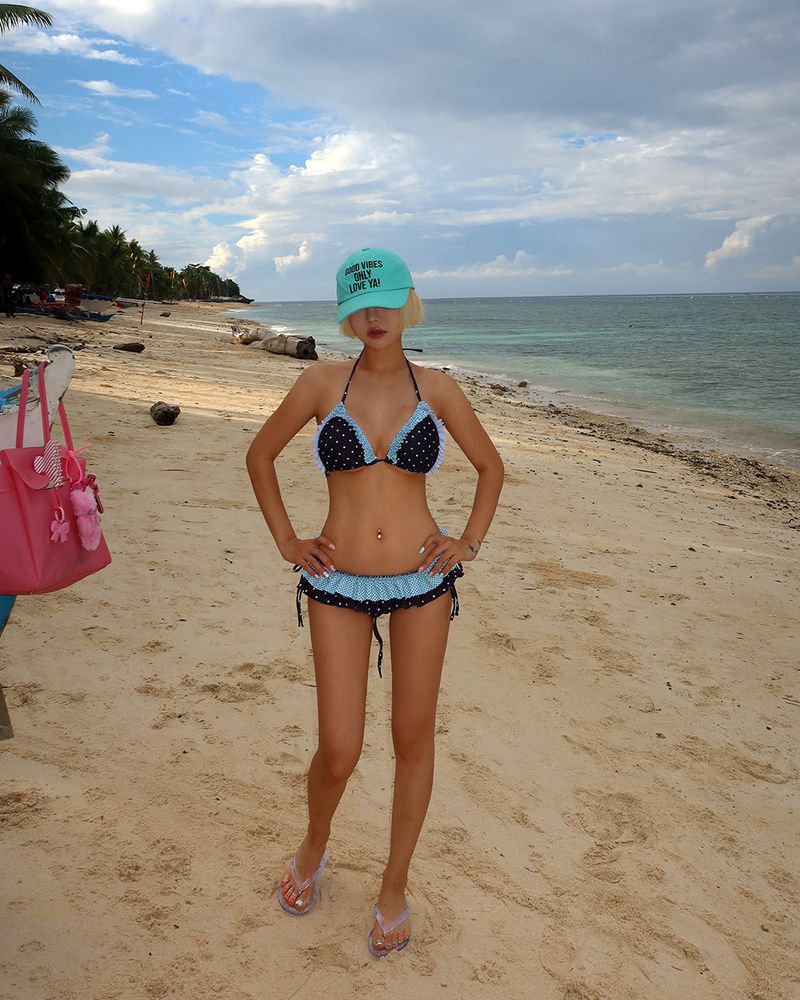 Mint chocolate dot frill bikini