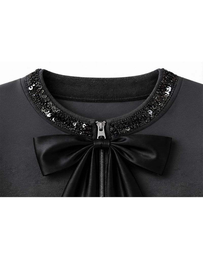 Muse Sequin Ribbon Cropped Zip-Up Charcoal