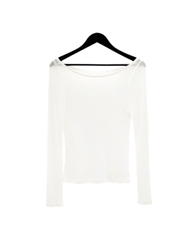 Renne See-through Boat Neck Long Sleeve Tee
