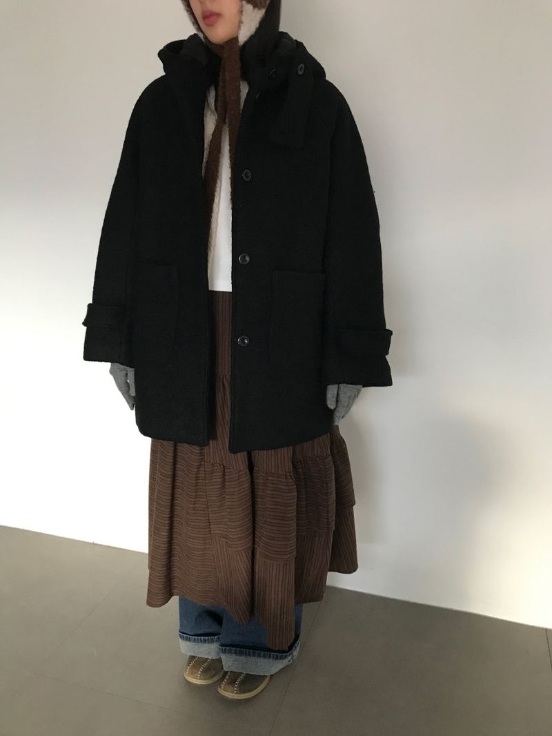 [MD Pick]Fine wool hooded half coat (2color)