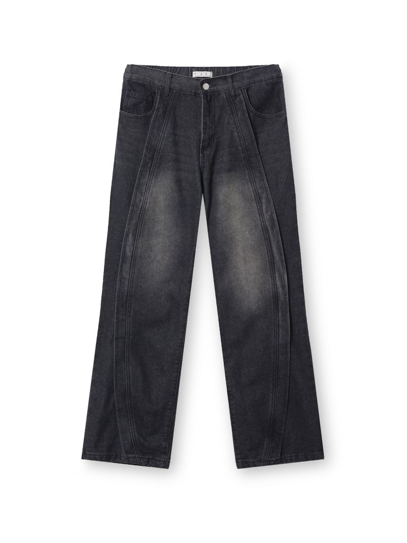 Wave-washed incision wide denim(2colors)