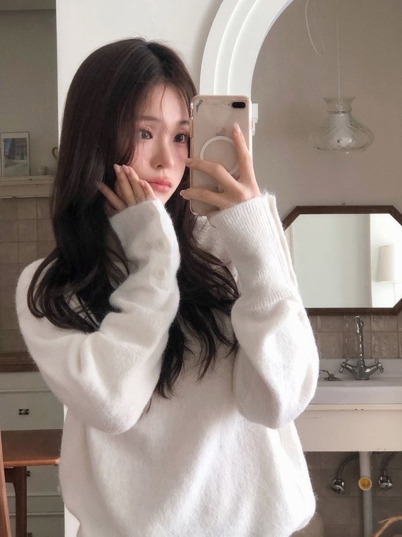 Sleeve Button Loose Wool Round Knit (4color)