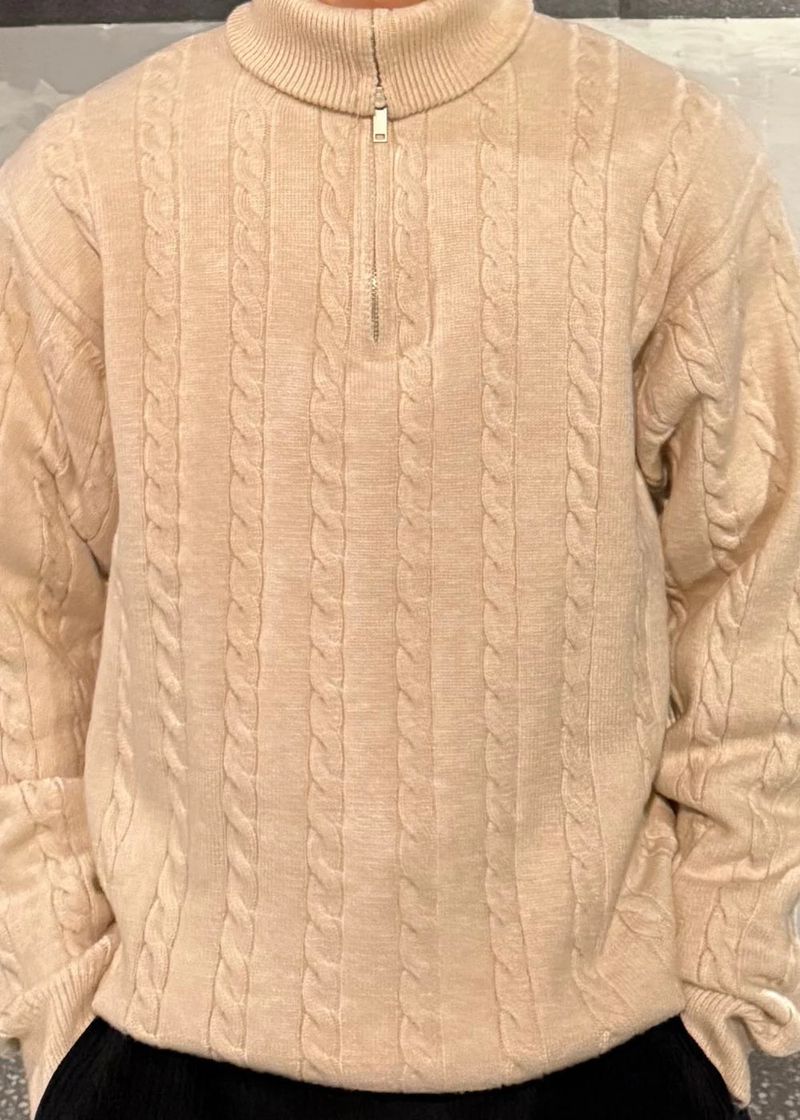 High-Neck Cable Half-Zip Up Knit 6COLOR