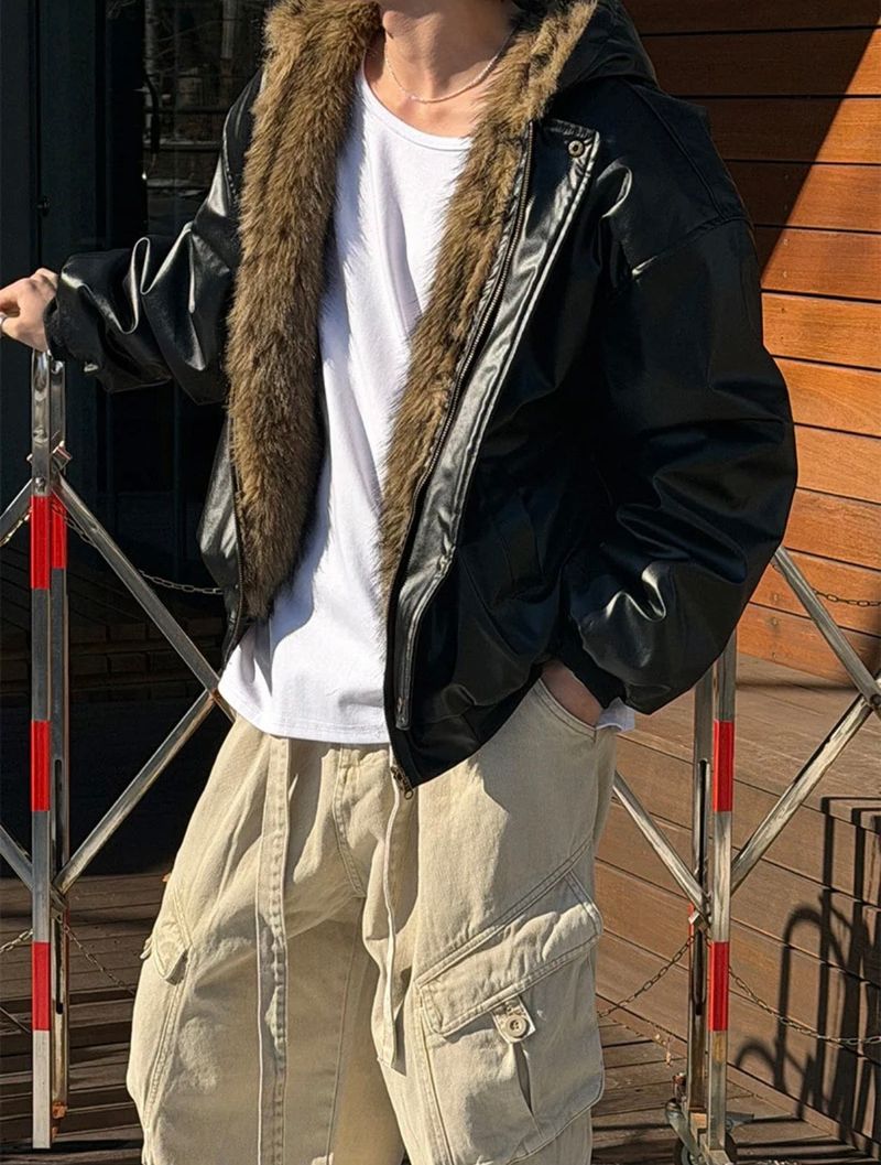 Reversible leather fur jacket