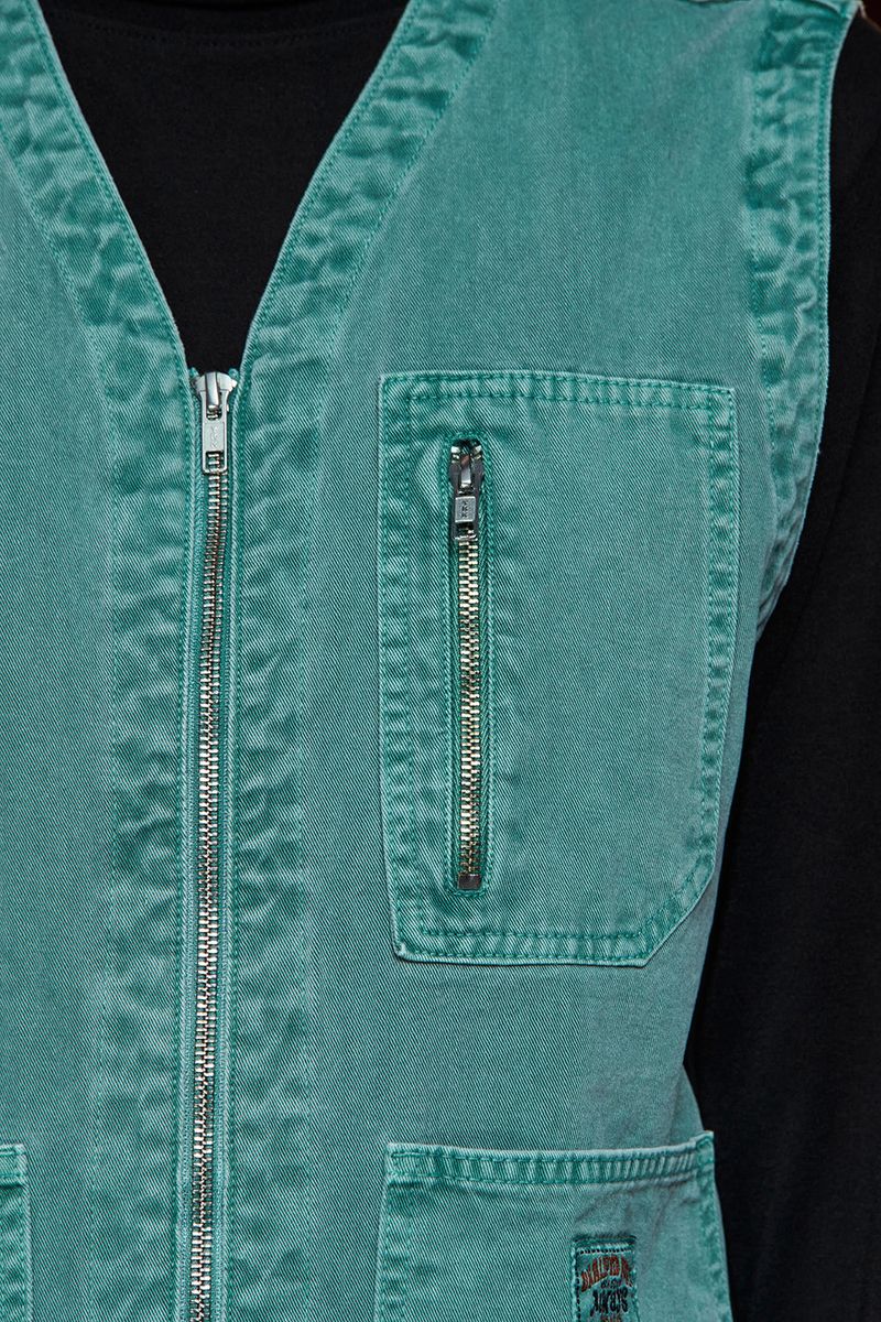 DYED ZIP CARGO VEST / EMERALD
