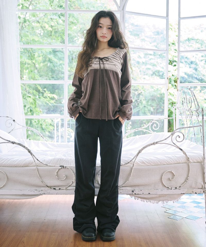 FOLDING SHIRRING PANTS - BLACK
