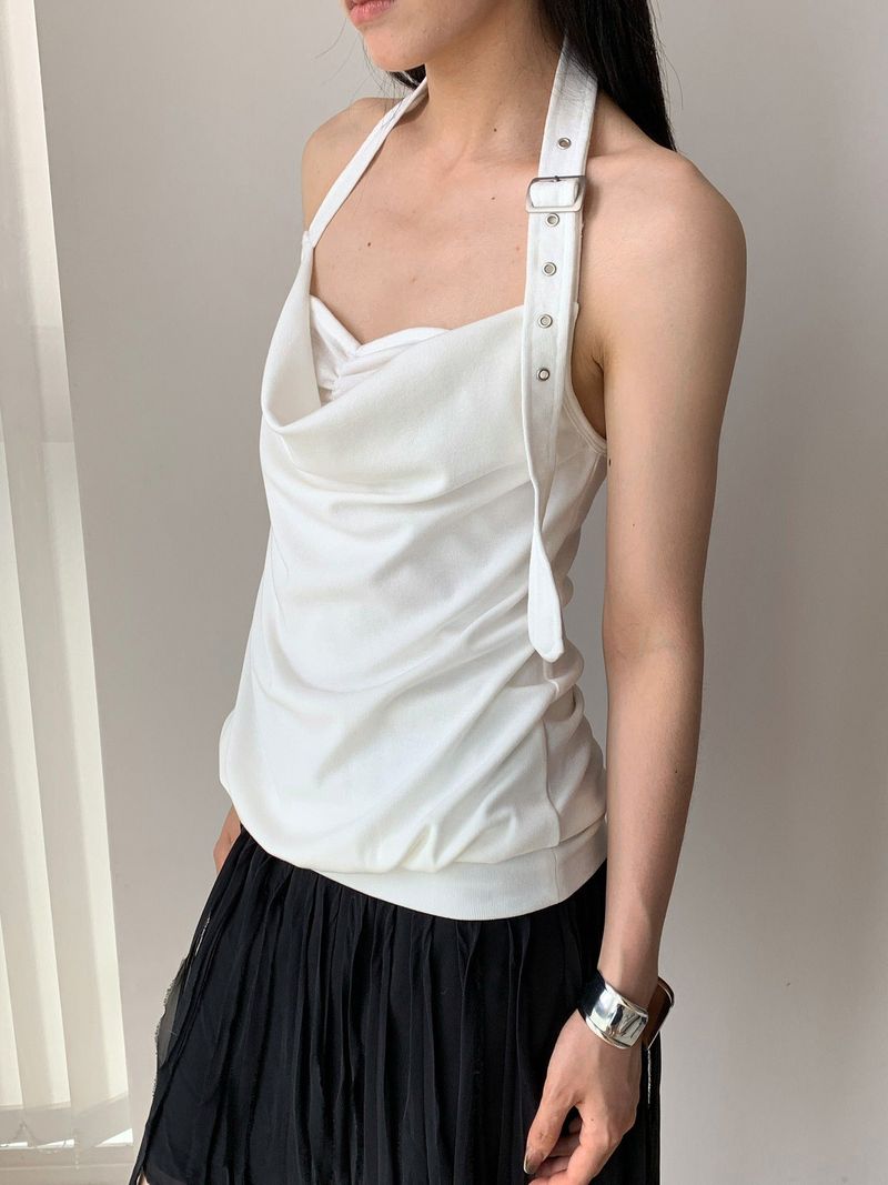 Buckle Halter Strap Sleeveless T-shirt