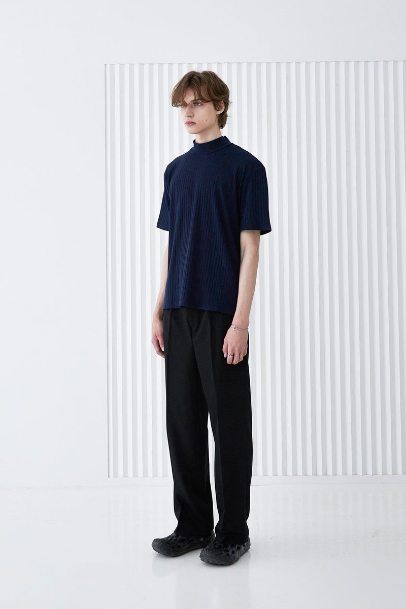 RIB MOCK NECK HALF T-SHIRT NAVY