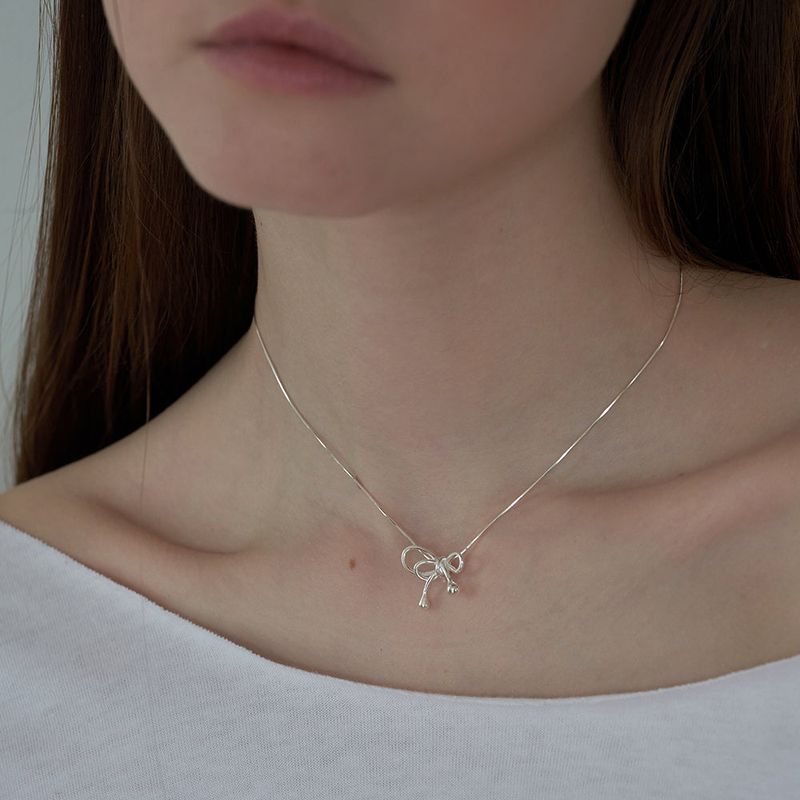 [925 SILVER] Cylinder Ribbon Necklace