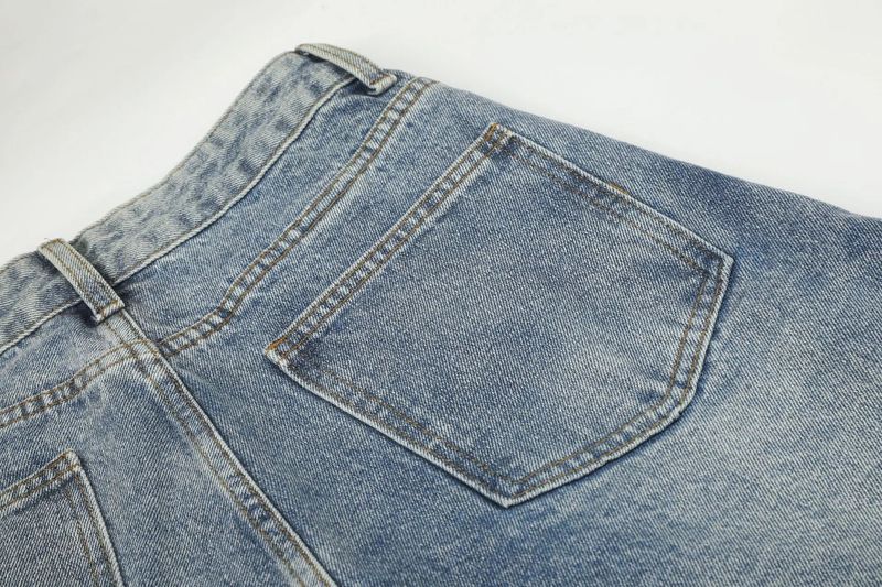 Star Stud Distressed Wide Denim Pants