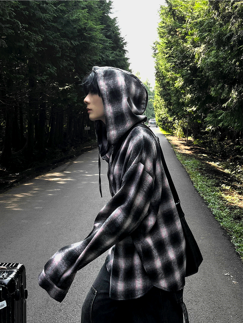 shea hooded checkered shirt
