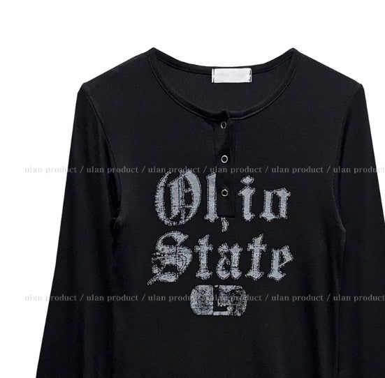 State Crack Lettering Button Long Sleeve