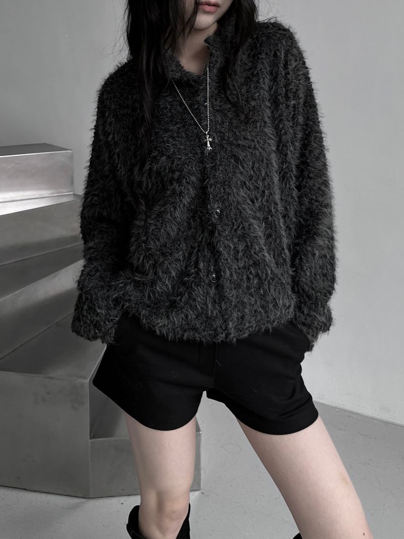 fuzzy airy round knit cardigan (2color)
