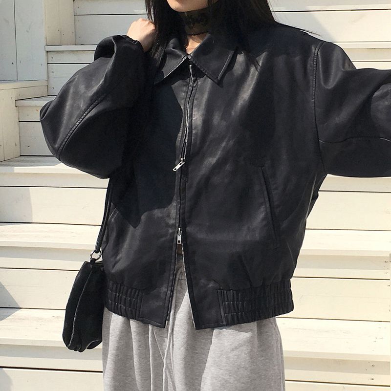 [2 size] Timber Vintage-Washed Leather Jacket