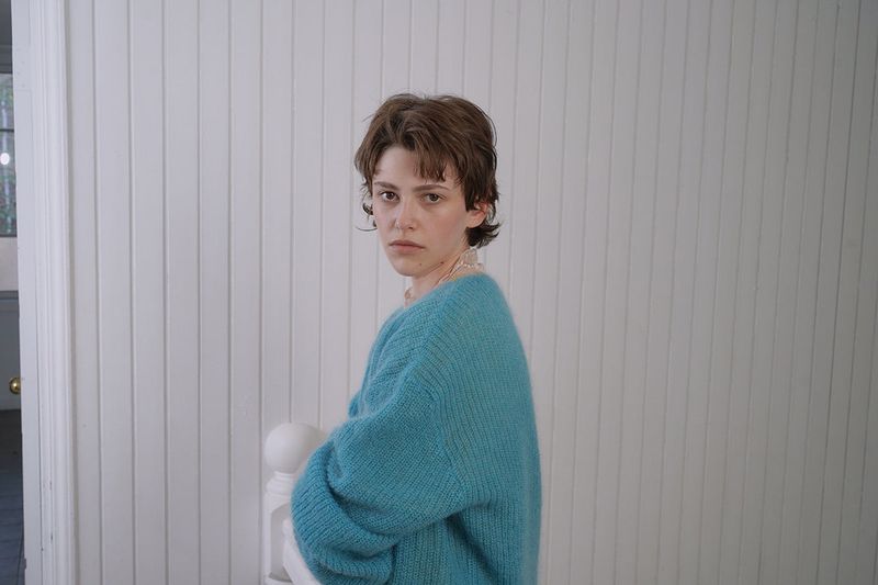 Mohair v-neck knit_teal