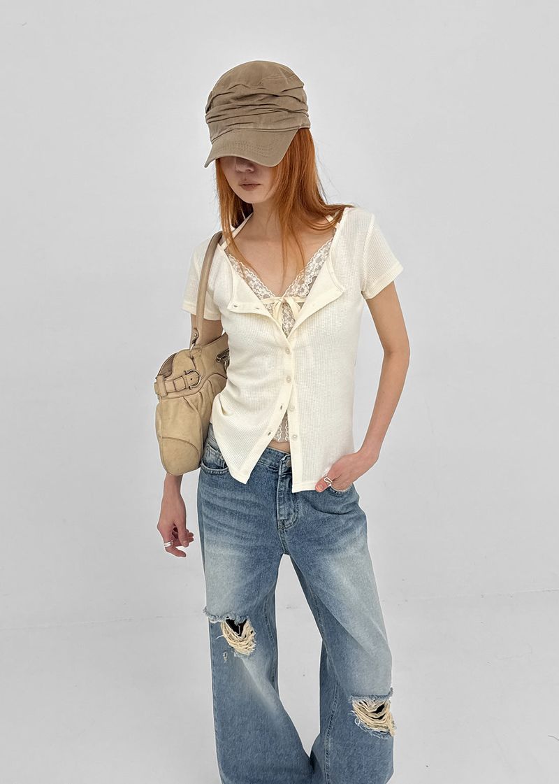 BLACKUP（ブラックアップ）の「[MADE] Etolen Strap Short Sleeve Cardigan（Tops）」