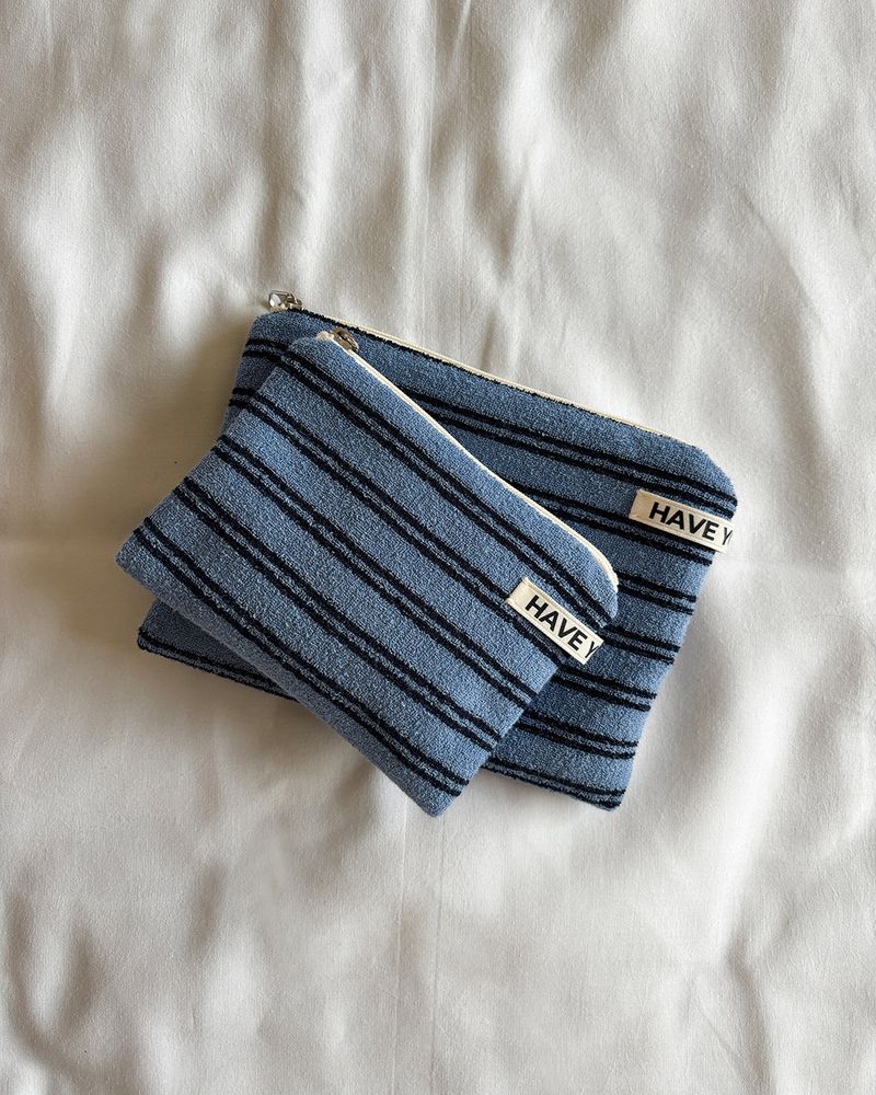 Terry stripe flat pouch - blue , M size