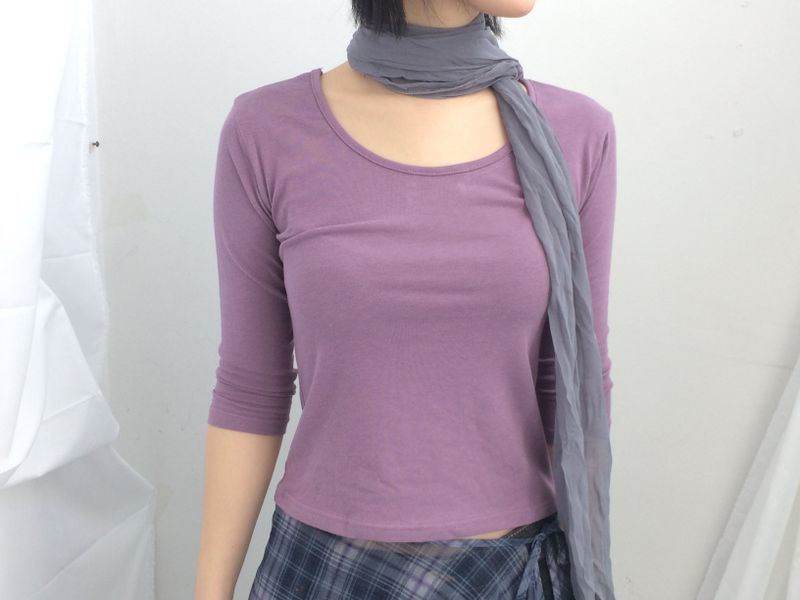 U-Neck Three-Quarter Slim Line Cotton Top