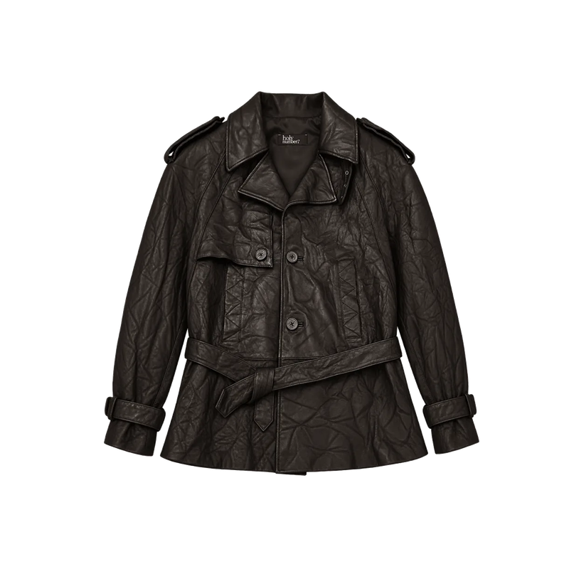 Wrinkled Belted Lambskin Jacket _ Brown