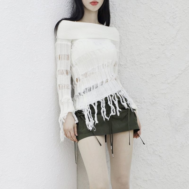 NONCODE（ノンコード）の「[NONCODE] Rumble Off-Shoulder Unbalanced Knitwear（Tops）」