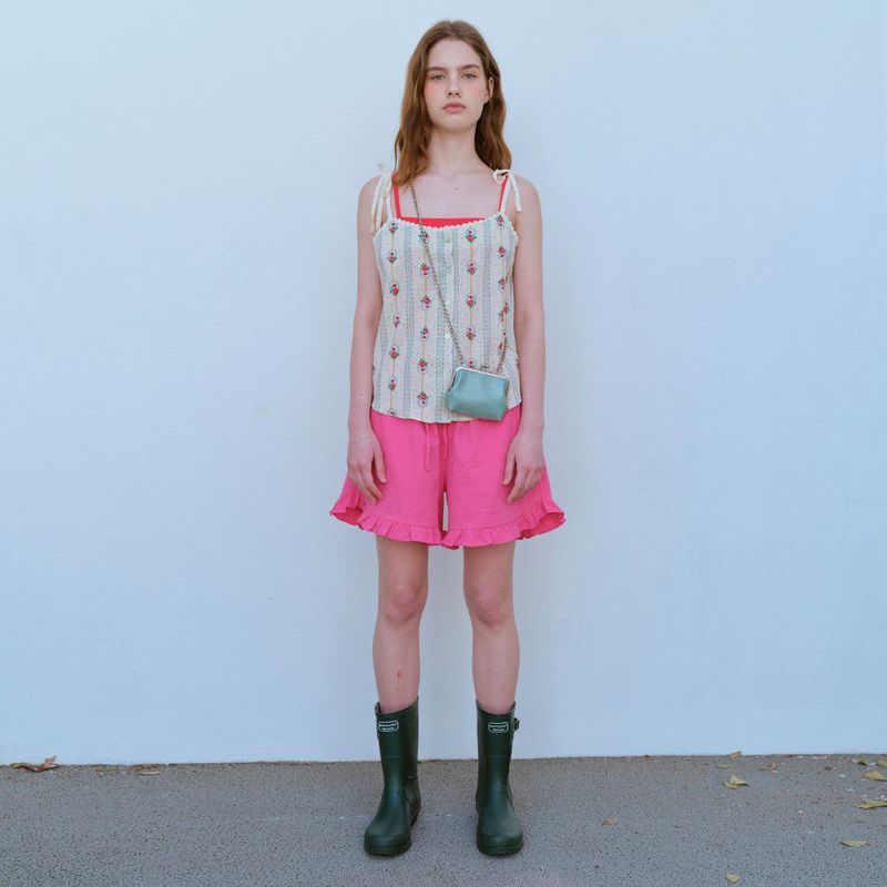 RUFFLE HEM SHORTS, PINK