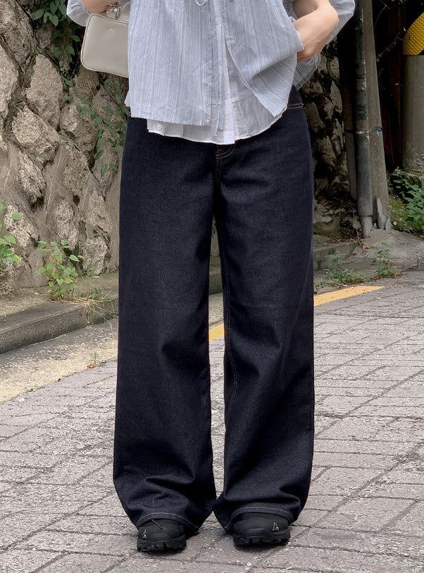 Non-Fade Back Line Wide Denim Pants